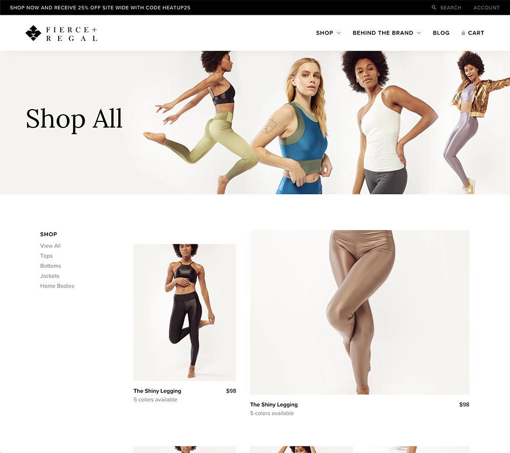 Fashion apparel website custom shop page design