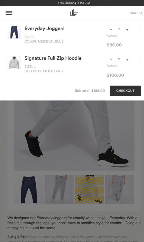 Responseive shopping cart design for athletic wear company