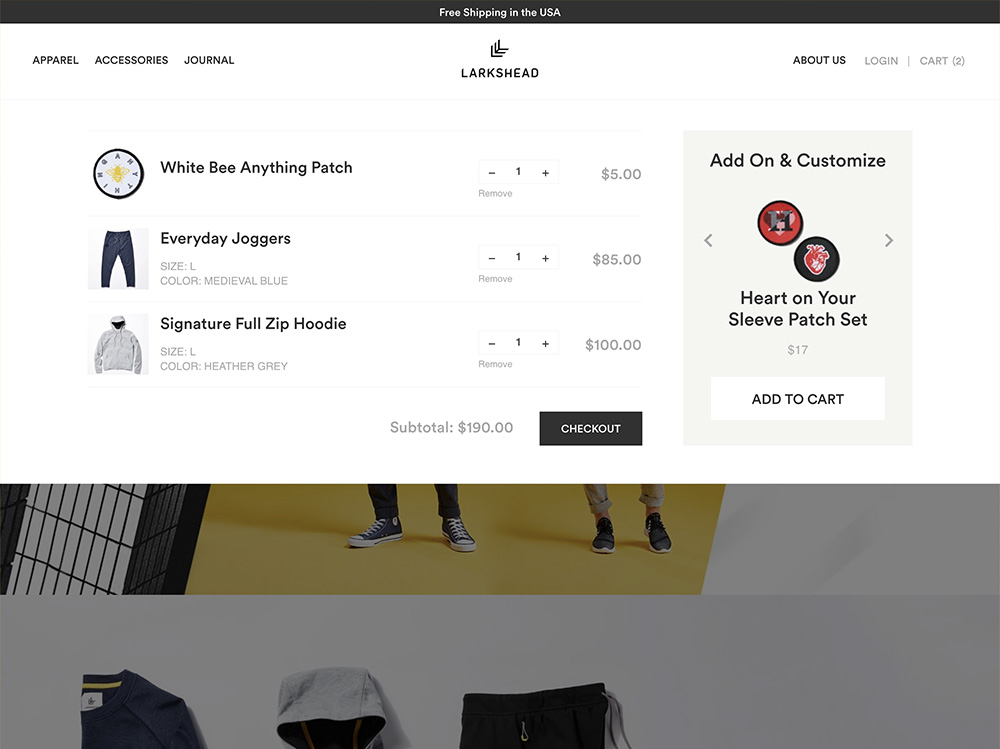 Custom shopping cart design and functionality