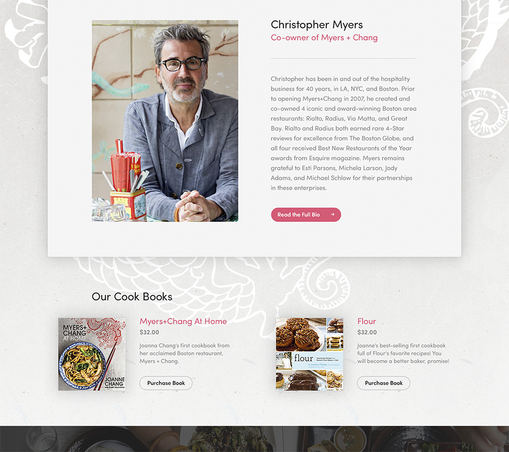 Restaurant about us page design for Boston's Myers and Chang