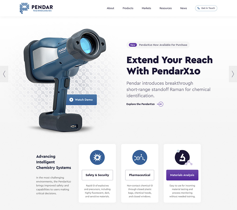 Life sciences and technology website design for Pendar