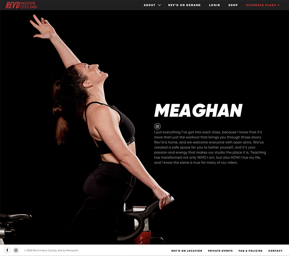 Instructor page design for spin cycle studio