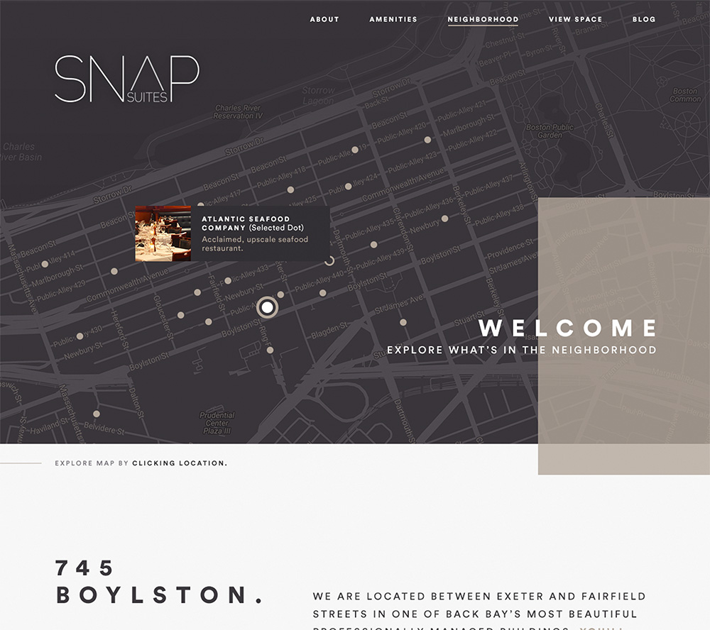 Commercial real estate web design for Snapsuites location