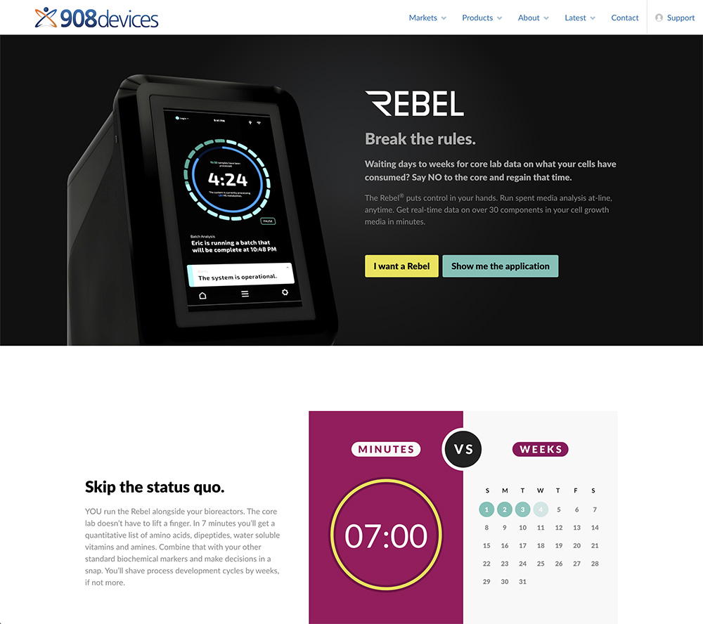 Life sciences and technology website design for 908