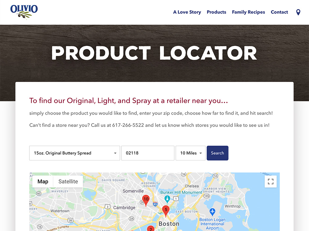 Consumer and packaged goods website design for Boston's Olivio Products