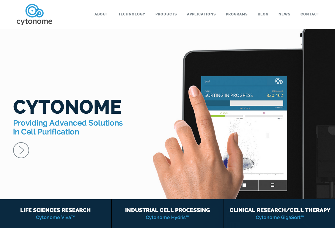 award-winning website design life sciences for Cytonome