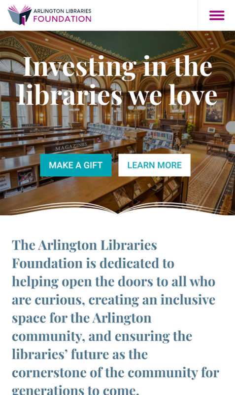 Custom website design for the Arlington Libraries Foundation.
