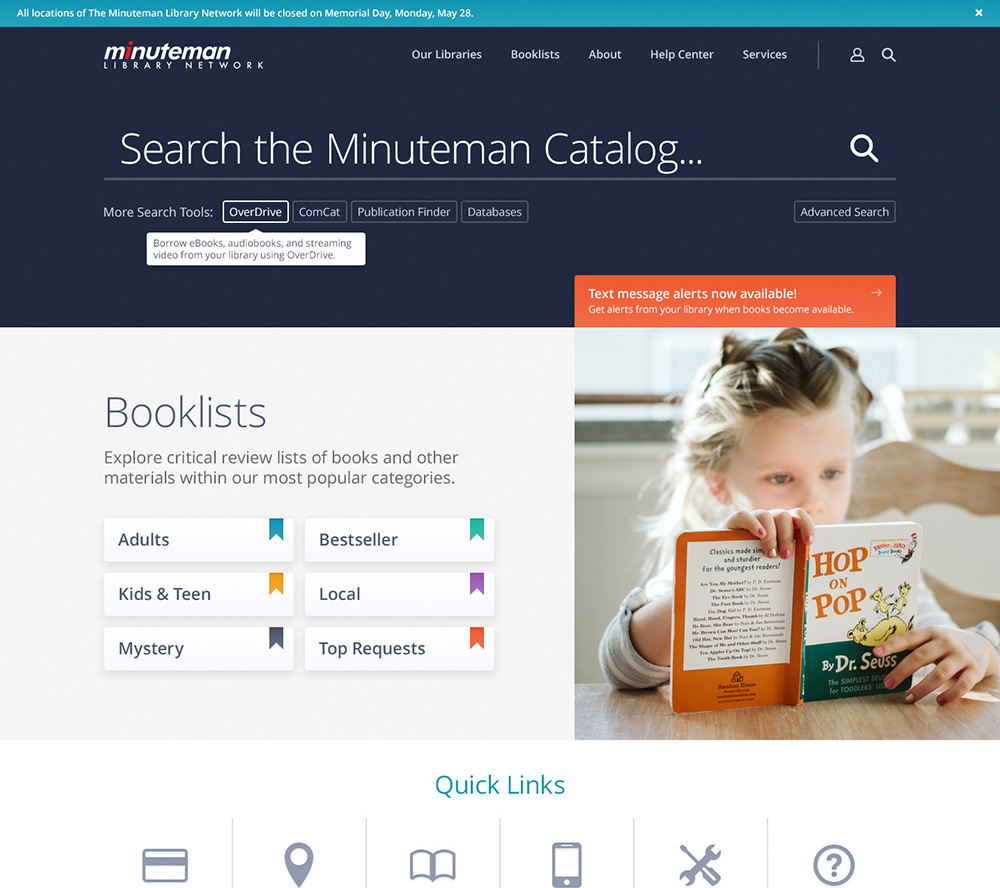 Custom website design for the Minuteman Library Network of Massachusetts