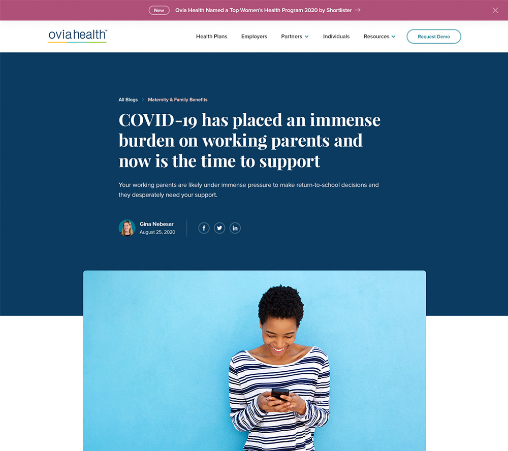 Website design for digital health platform Ovia Health