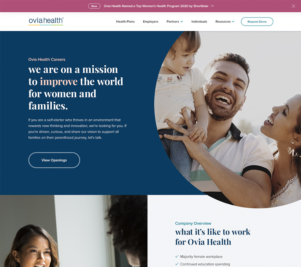 Website design for digital health platform Ovia Health