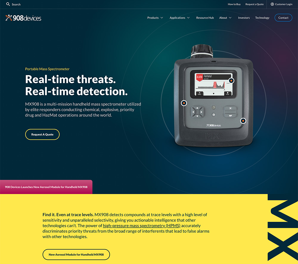 Product page design for mass spectrometry instruments maker 908 Devices.