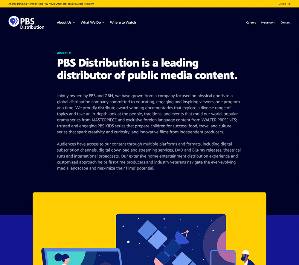 About us page design for digital media distributor PBS Distribution.